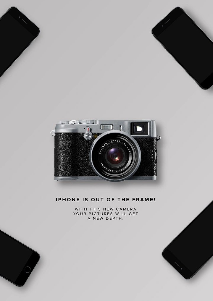 Photography creative ad: Phones pushed out of frame by camera