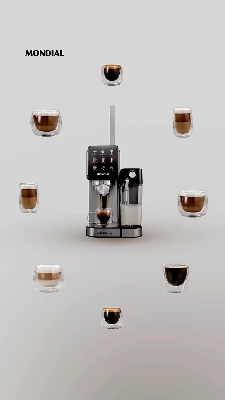 Home Appliances creative ad: Floating coffee cups orbit espresso machine