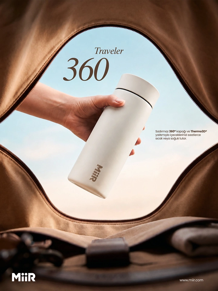 Tumblers, Flasks & Drinkware creative ad: Travel-window tumbler metaphor, beautifully art-directed
