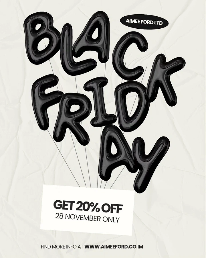 Black Friday creative ad: Glossy black 3D balloon letters