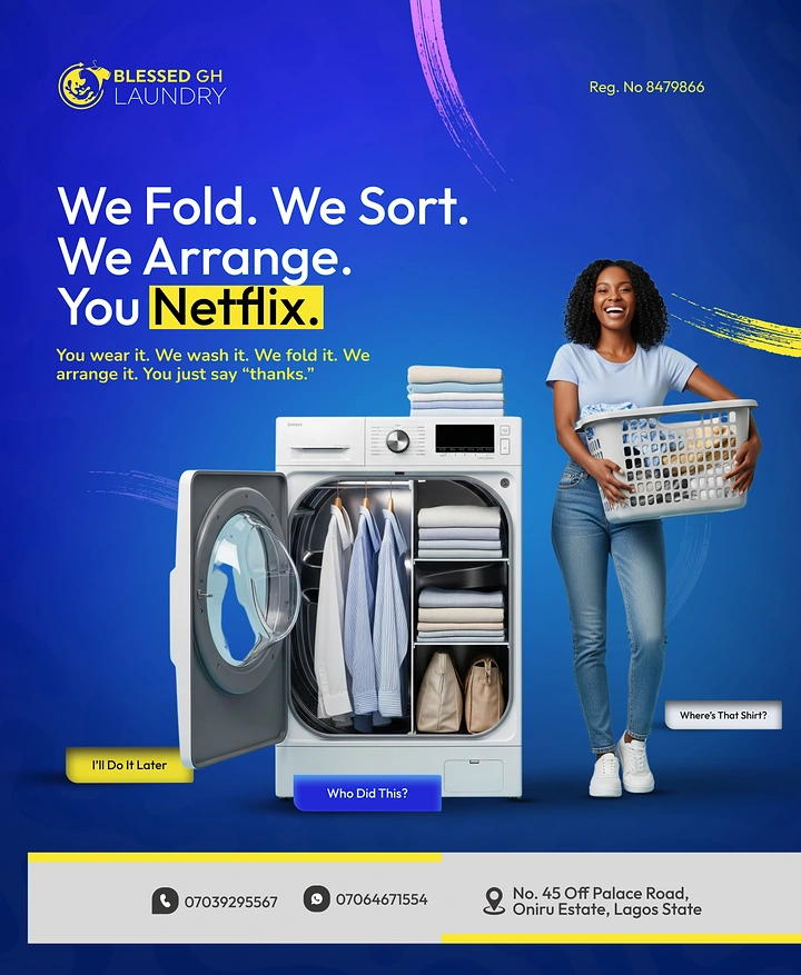 Laundry & Dry Cleaning creative ad: Witty 'You Netflix' copy, sorted washer