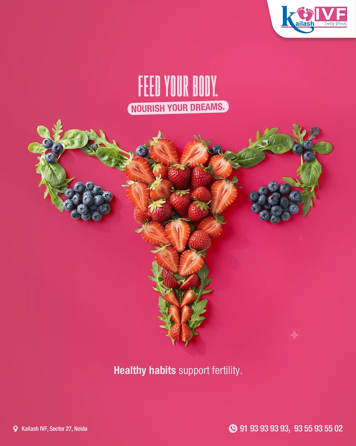 Maternity Hospitals & Gynaecologists creative ad: Fruit arrangement forms fertility anatomy