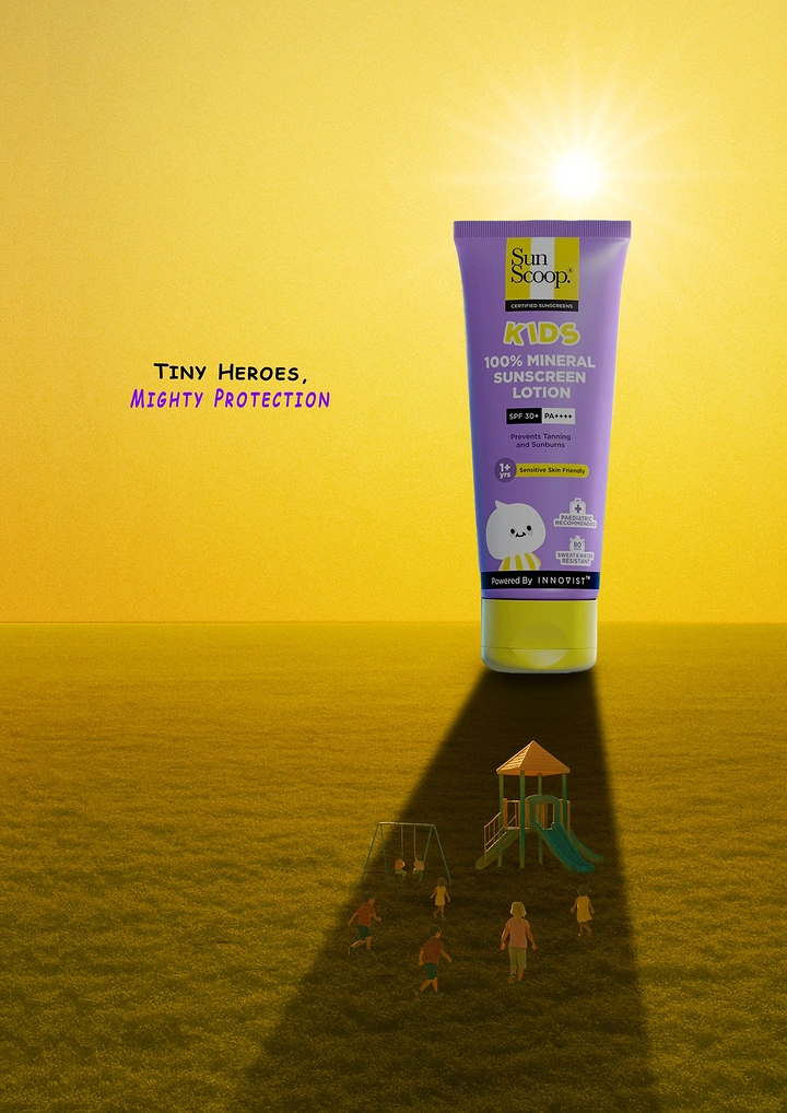 Sunscreen & Sun Care creative ad: Bottle shadow becomes playground scene