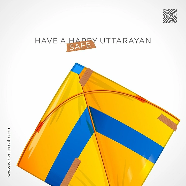 Makar Sankranti creative ad: Oversized taped yellow-blue kite