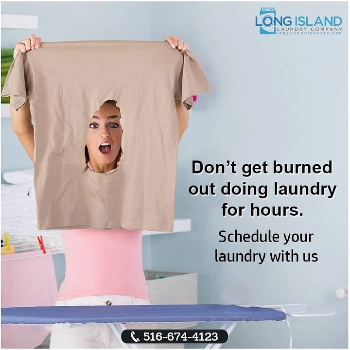 Laundry & Dry Cleaning creative ad: Iron-burned shirt hole framing face pun