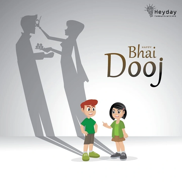 Bhai Dooj creative ad: Squabbling cartoon siblings whose shadows show adults doing a tilak ceremony