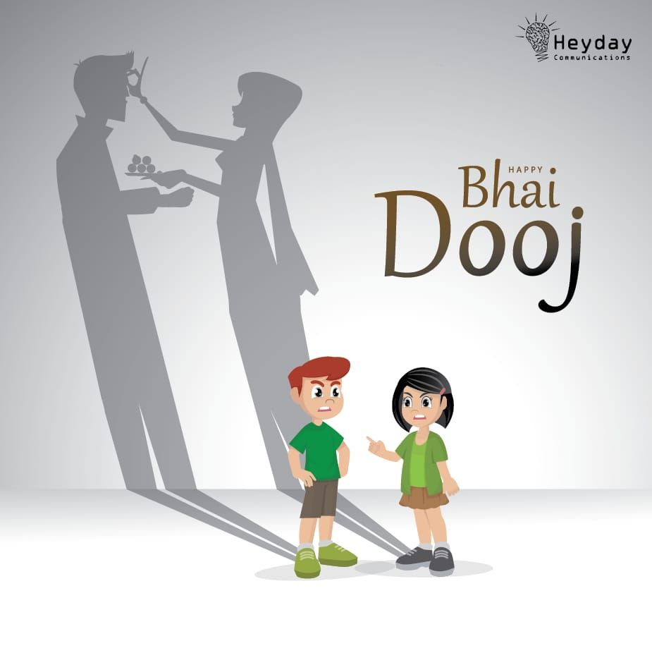 Squabbling cartoon siblings whose shadows show adults doing a tilak ceremony