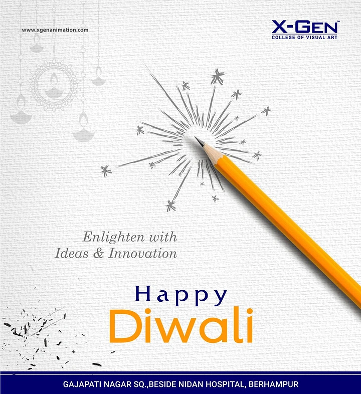 Diwali creative ad: Yellow pencil drawing a sparkler burst on paper