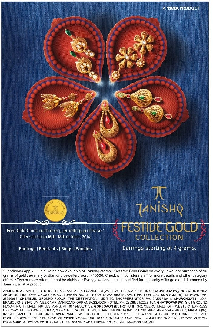 Diwali creative ad: Five red clay diyas arranged as a flower, each holding gold earrings