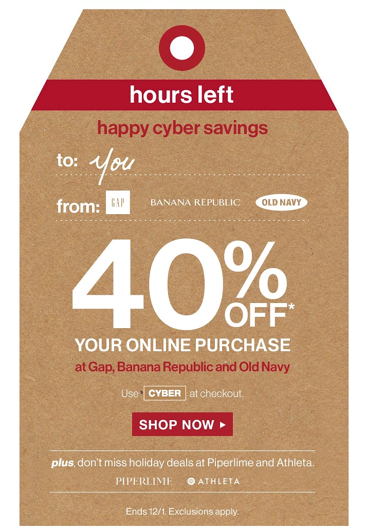 Cyber Monday creative ad: Kraft paper gift tag with big discount