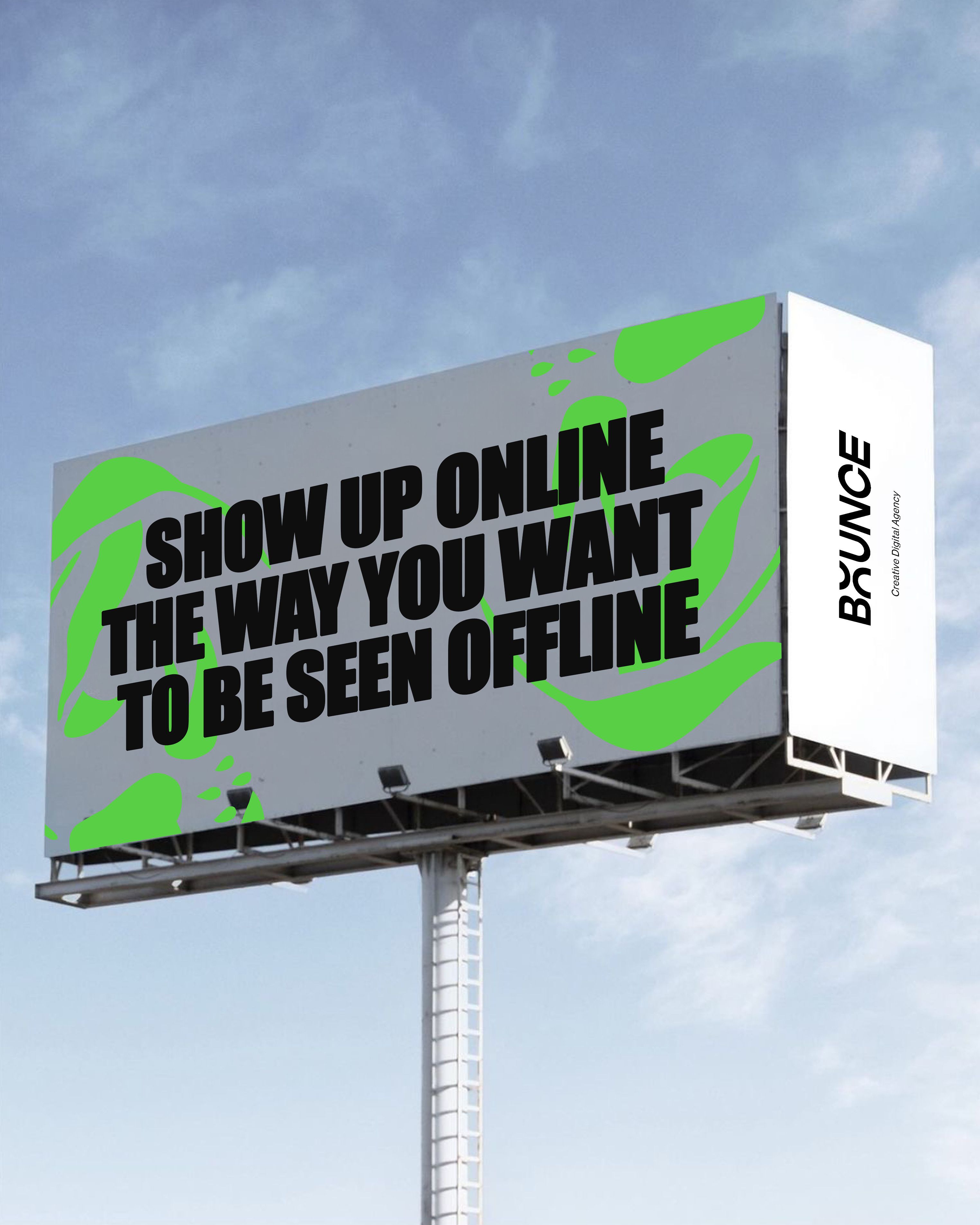 Instagram post: Online/offline wordplay on an agency billboard