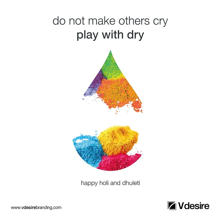 Holi creative ad: Teardrop silhouette filled with coloured gulal powder