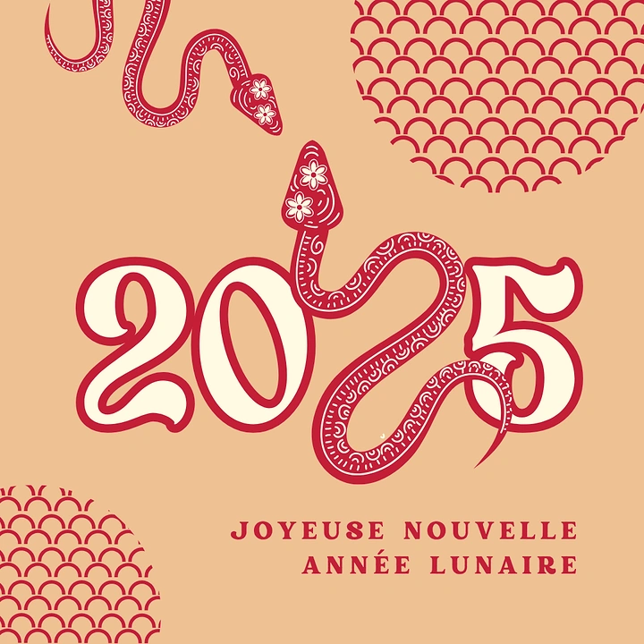 Lunar New Year creative ad: Red patterned snake forming the 2 in 2025