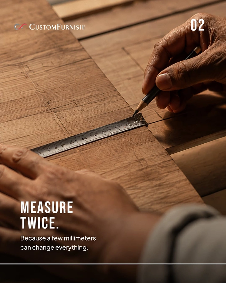 Carpenters & Woodwork creative ad: 'Measure twice' copy ties craft to precision