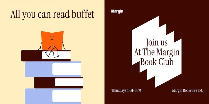 Bookstores creative ad: 'All you can read buffet' book-stack pun