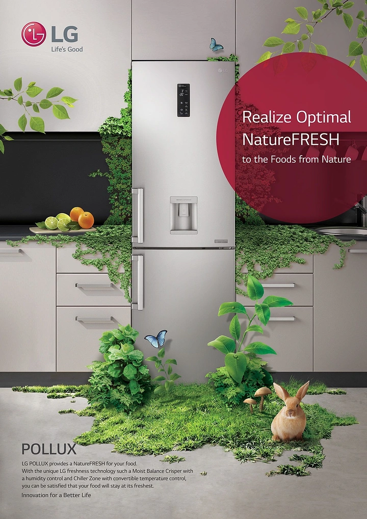 Home Appliances creative ad: Fridge grown with nature, freshness metaphor