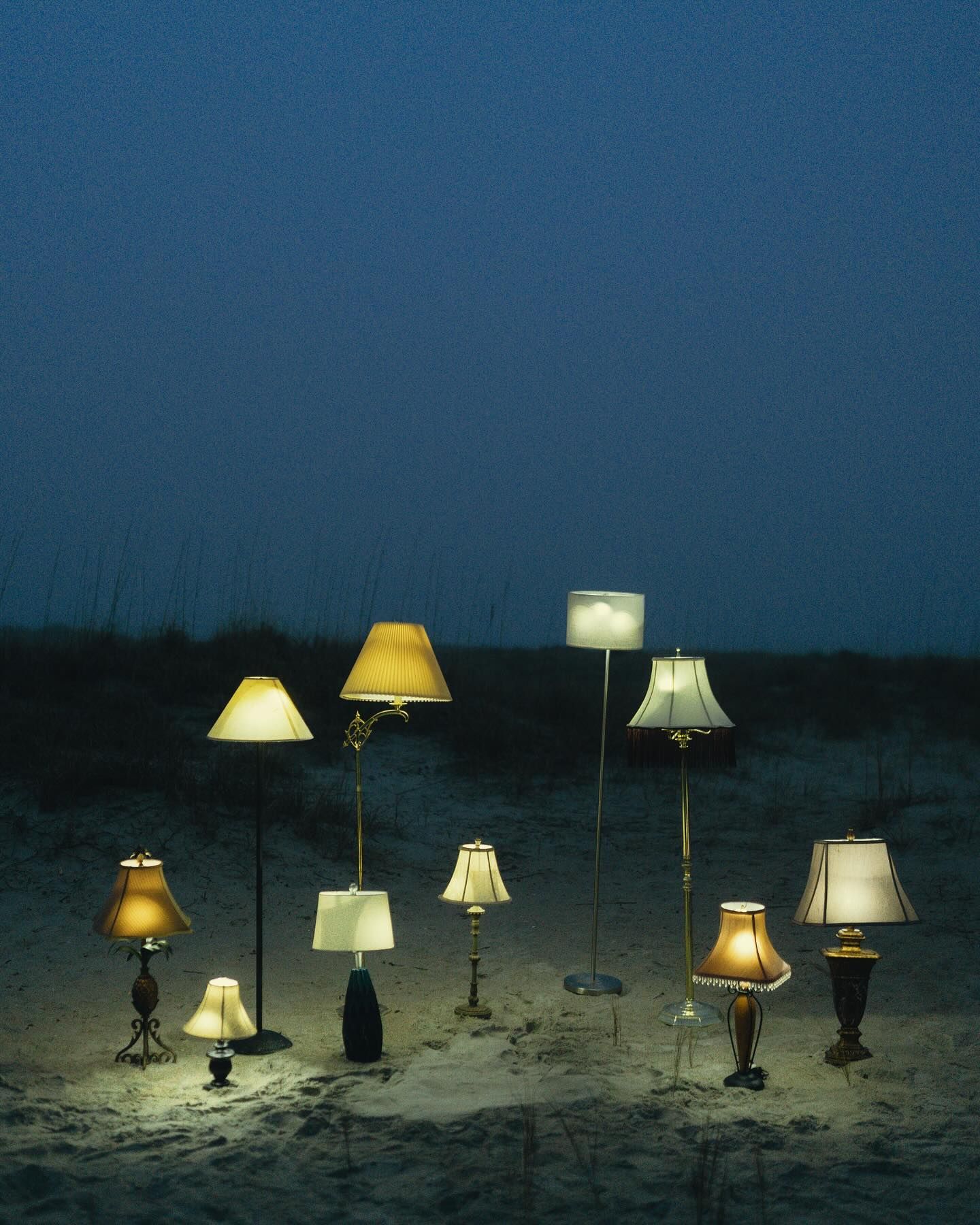 Instagram post: Surreal landscape of glowing lamps
