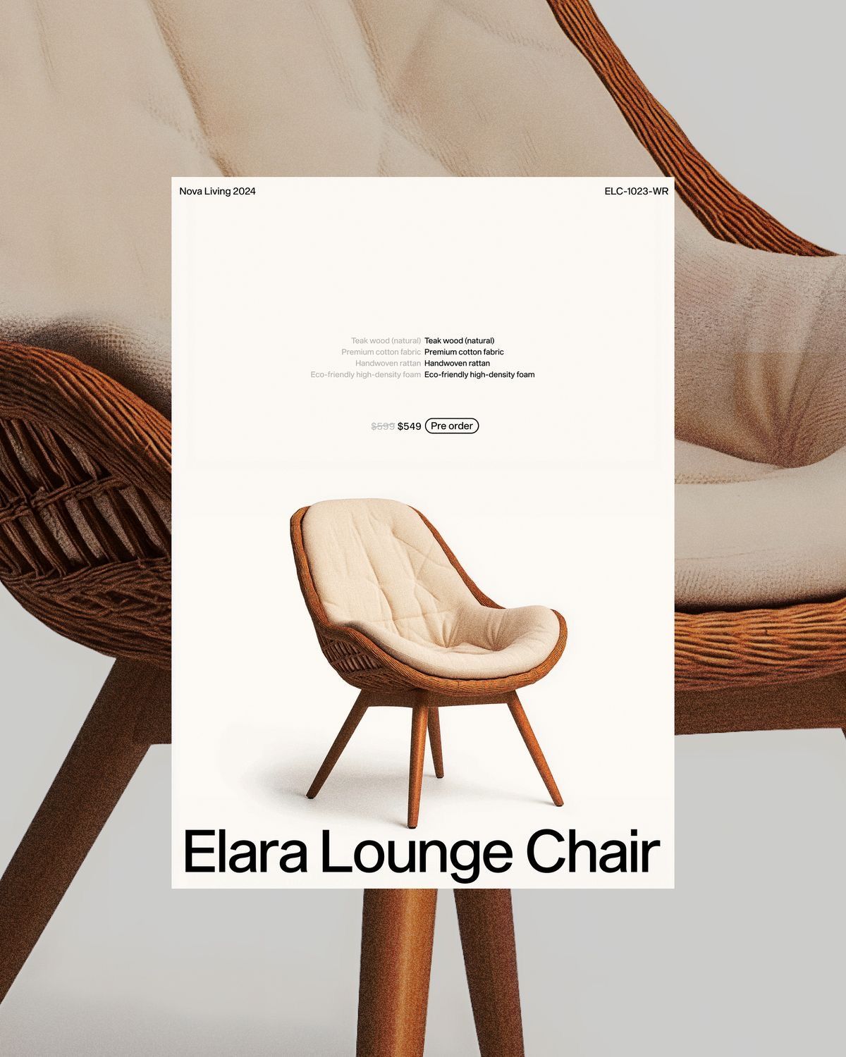 Instagram post: Rattan lounge chair on a white spec card over its enlarged crop