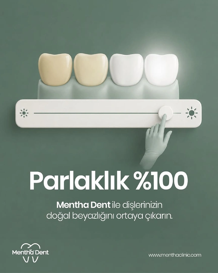Dental creative ad: row of teeth going from yellow to glowing white above a brightness slider