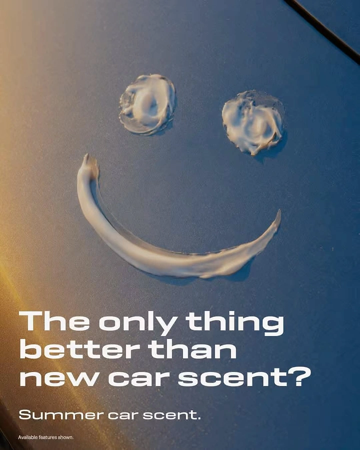 Car Wash & Detailing creative ad: Polish-swipe smiley, witty scent headline