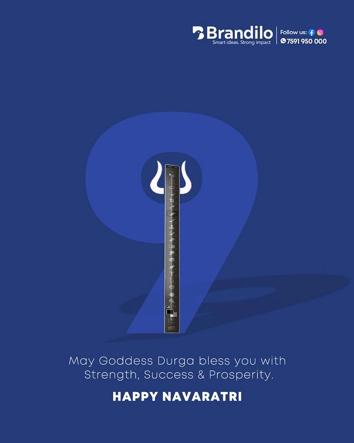 Navratri creative ad: Giant numeral 9 with a design-software toolbar shaped as a trishul