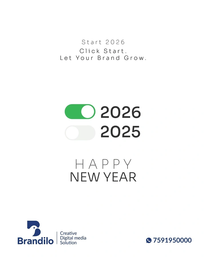 New Year creative ad: UI toggle switches turning 2026 on and 2025 off