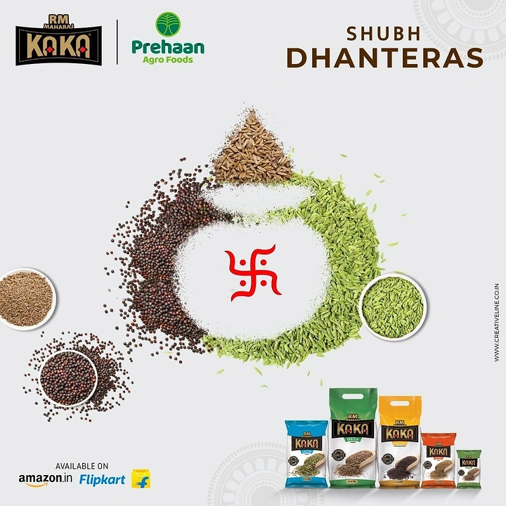 Dhanteras creative ad: Kalash shape formed from cumin, mustard and fennel seeds