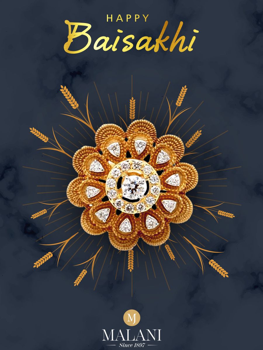 Gold floral diamond ring top/brooch surrounded by radiating wheat
