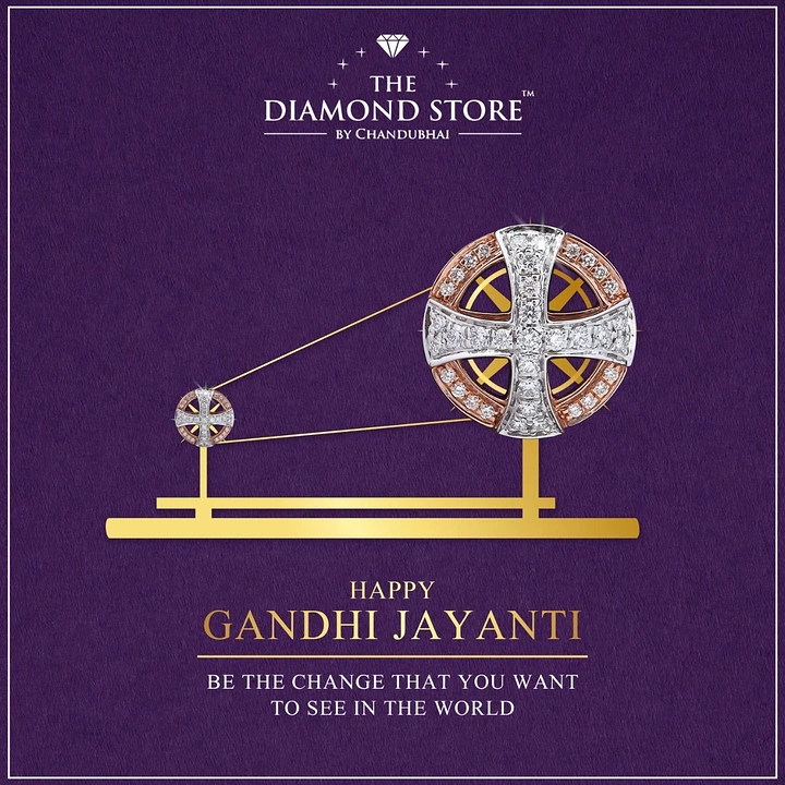 Gandhi Jayanti creative ad: Spinning wheel built from diamond pendants and gold lines