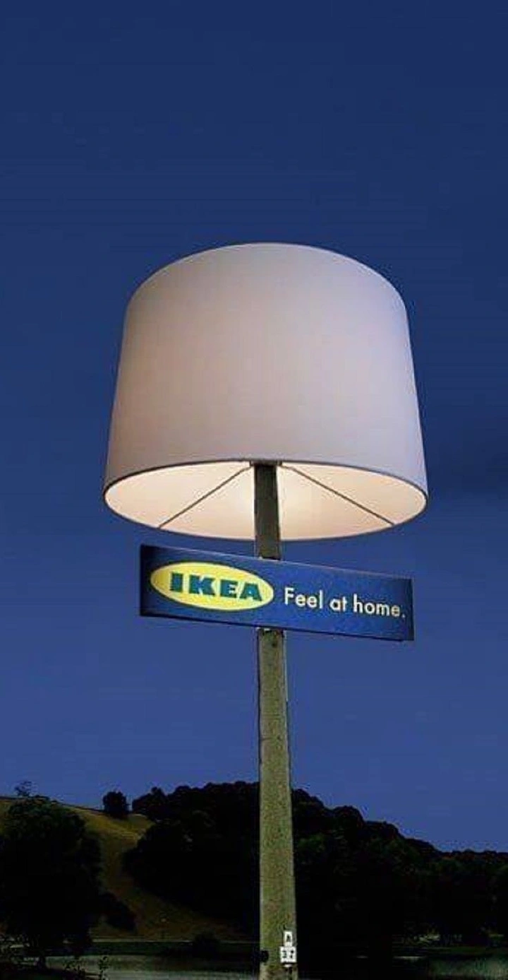Furniture creative ad: Street lamp turned into a giant table lamp with a lampshade