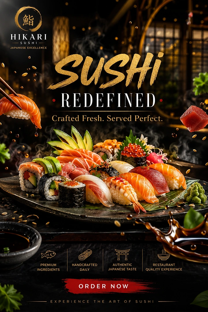Sushi & Japanese Restaurants creative ad: Premium sushi campaign with strong craft