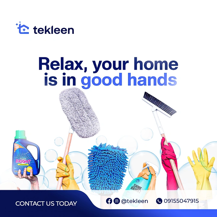 Cleaning Services creative ad: 'Good hands' pun: gloved hands hold tools