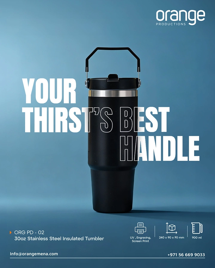 Tumblers, Flasks & Drinkware creative ad: Handle pun creates memorable thirst metaphor