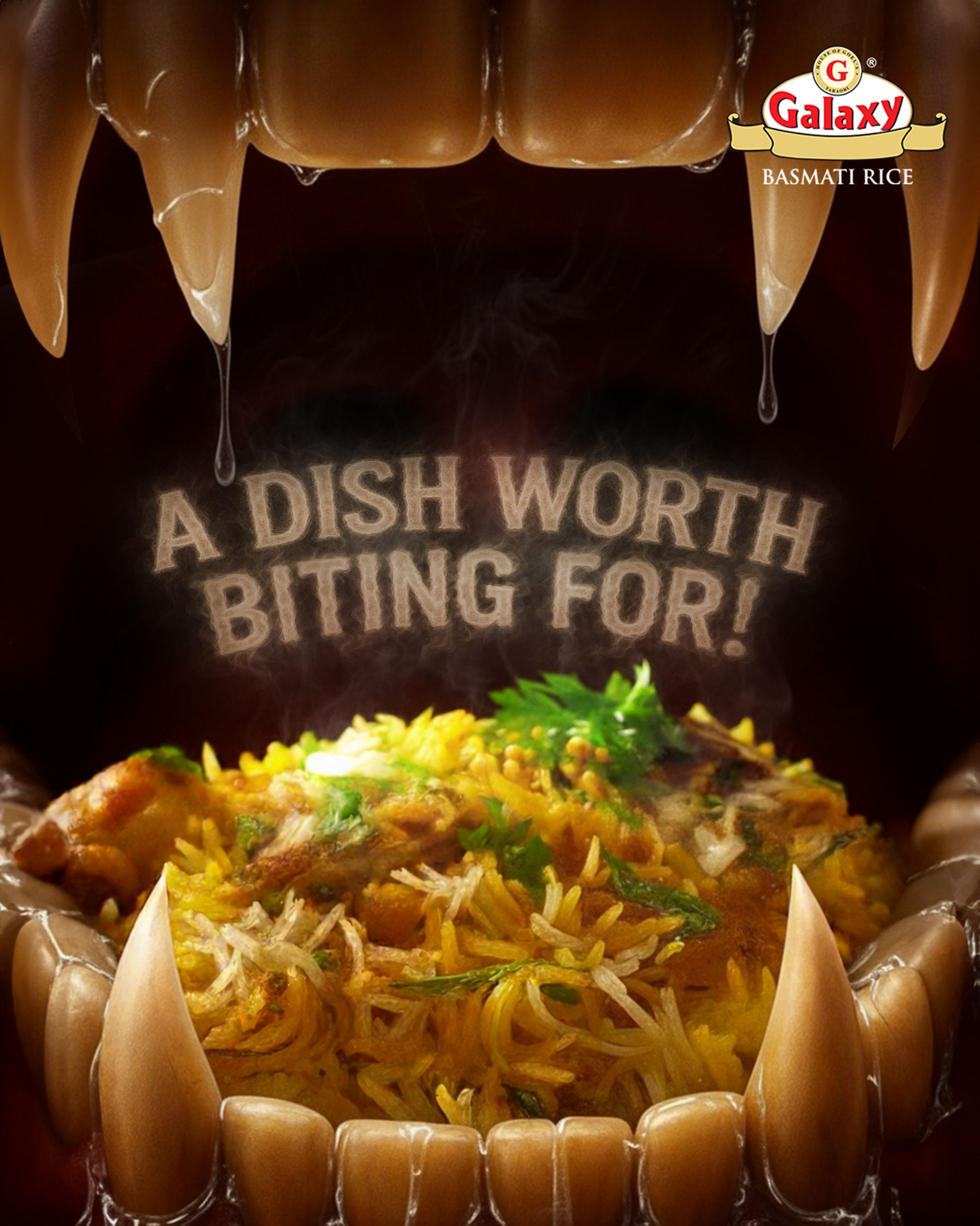 Halloween Instagram post: Biryani plate inside a fanged monster mouth