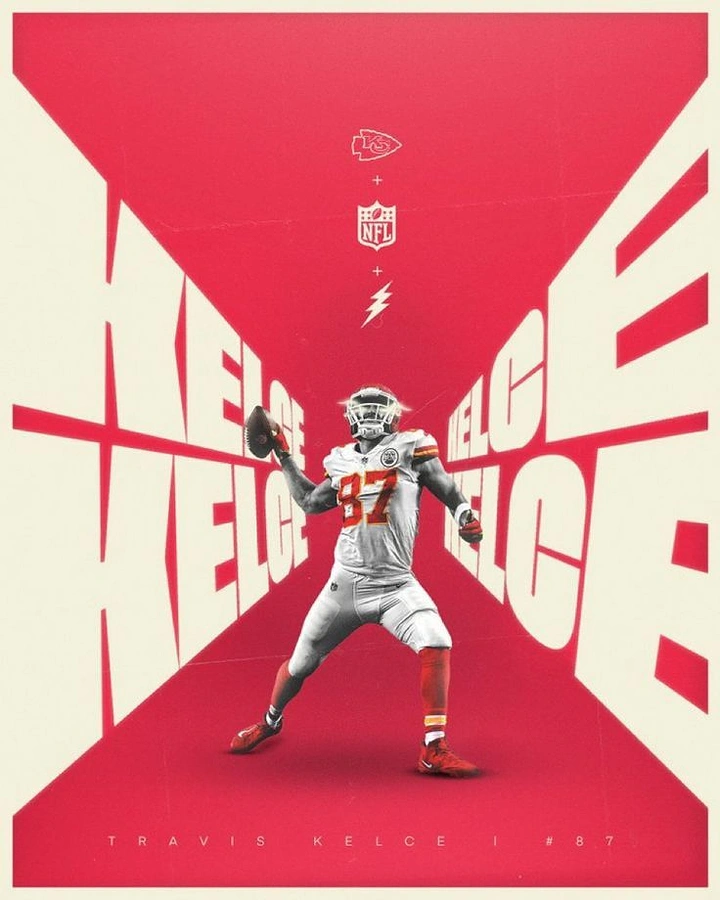 Media creative ad: American football player mid-throw in a typographic corridor