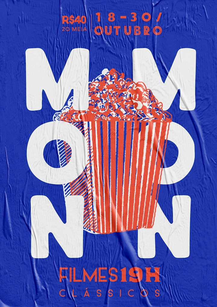 Events & Nightlife creative ad: Striped popcorn bucket between giant stacked letters