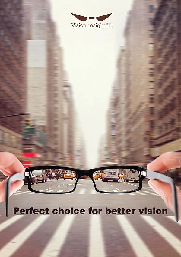 Opticians & Eye Care creative ad: Glasses sharpen blurry street view metaphor