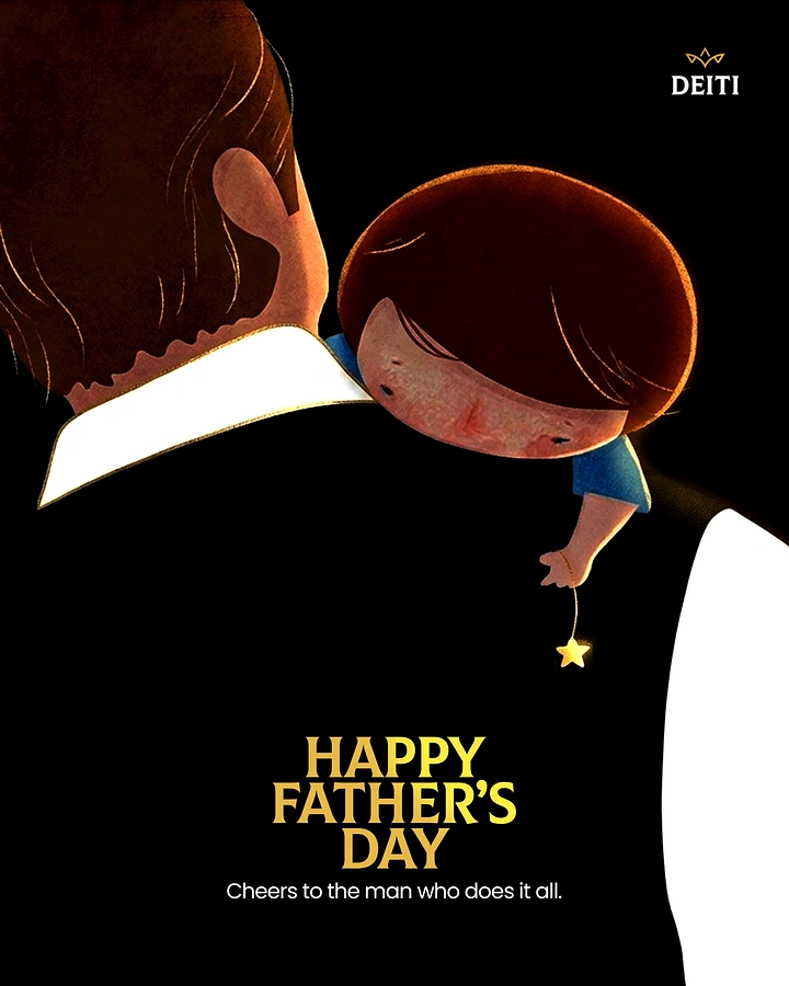 Father's Day creative ad: Illustrated child resting on father's shoulder