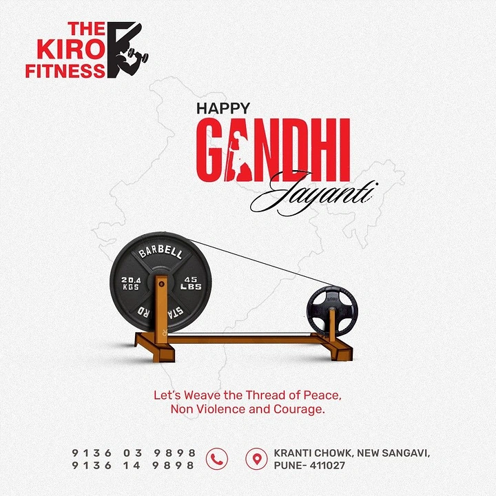 Gandhi Jayanti creative ad: Charkha spinning wheel built from barbell weight plates