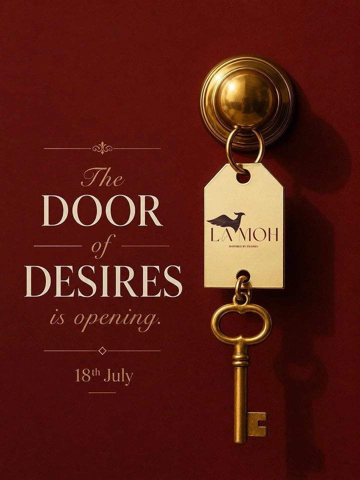 Restaurant & Cafe creative ad: Brass doorknob with hanging gold key tag and vintage key