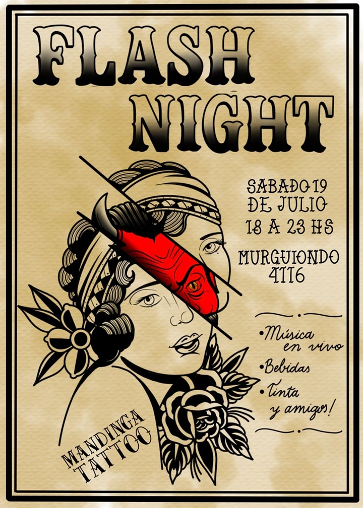 Tattoo Studios creative ad: Traditional flash girl with aged paper