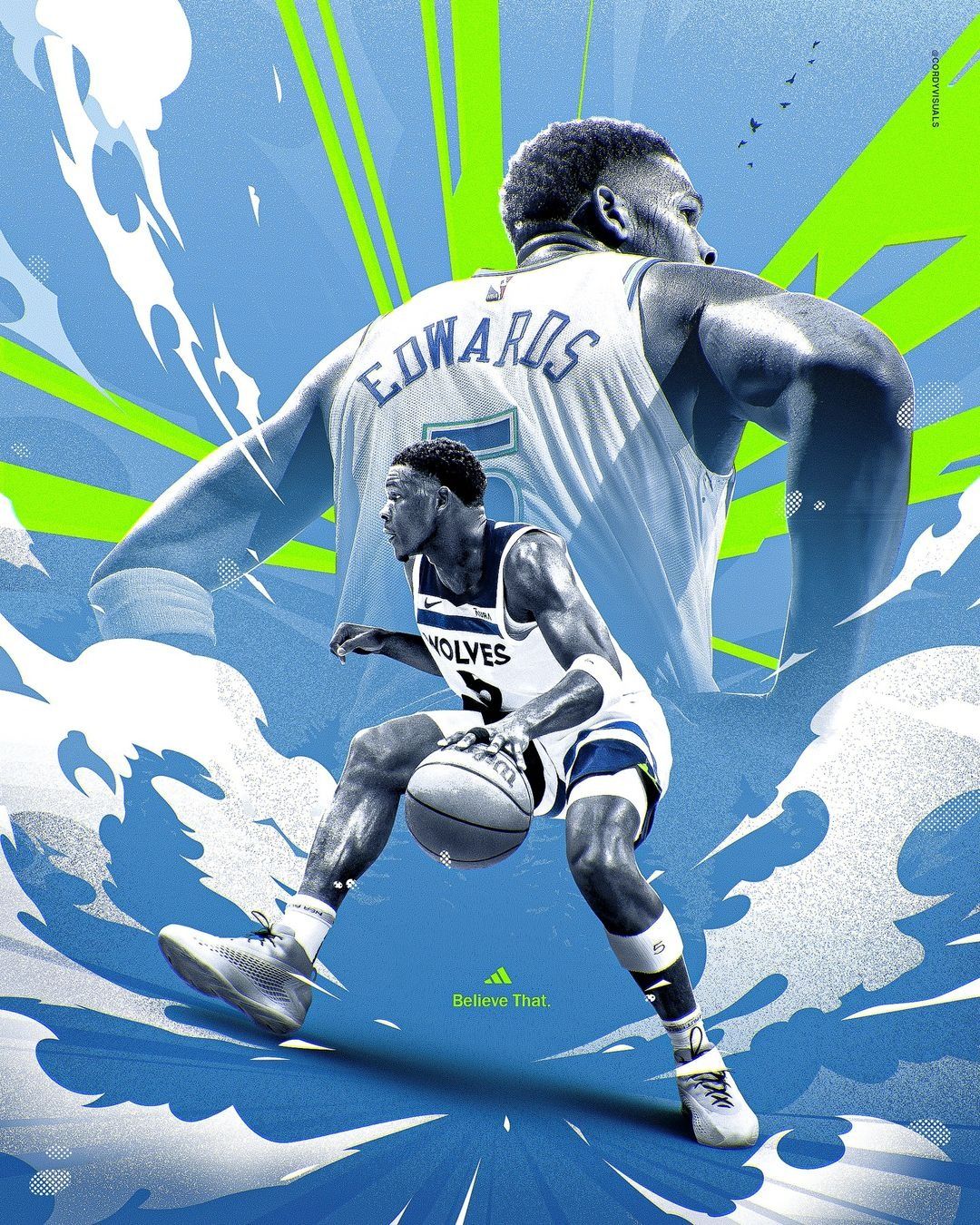 Instagram post: Basketball player dribbling in front of giant back-view of himself