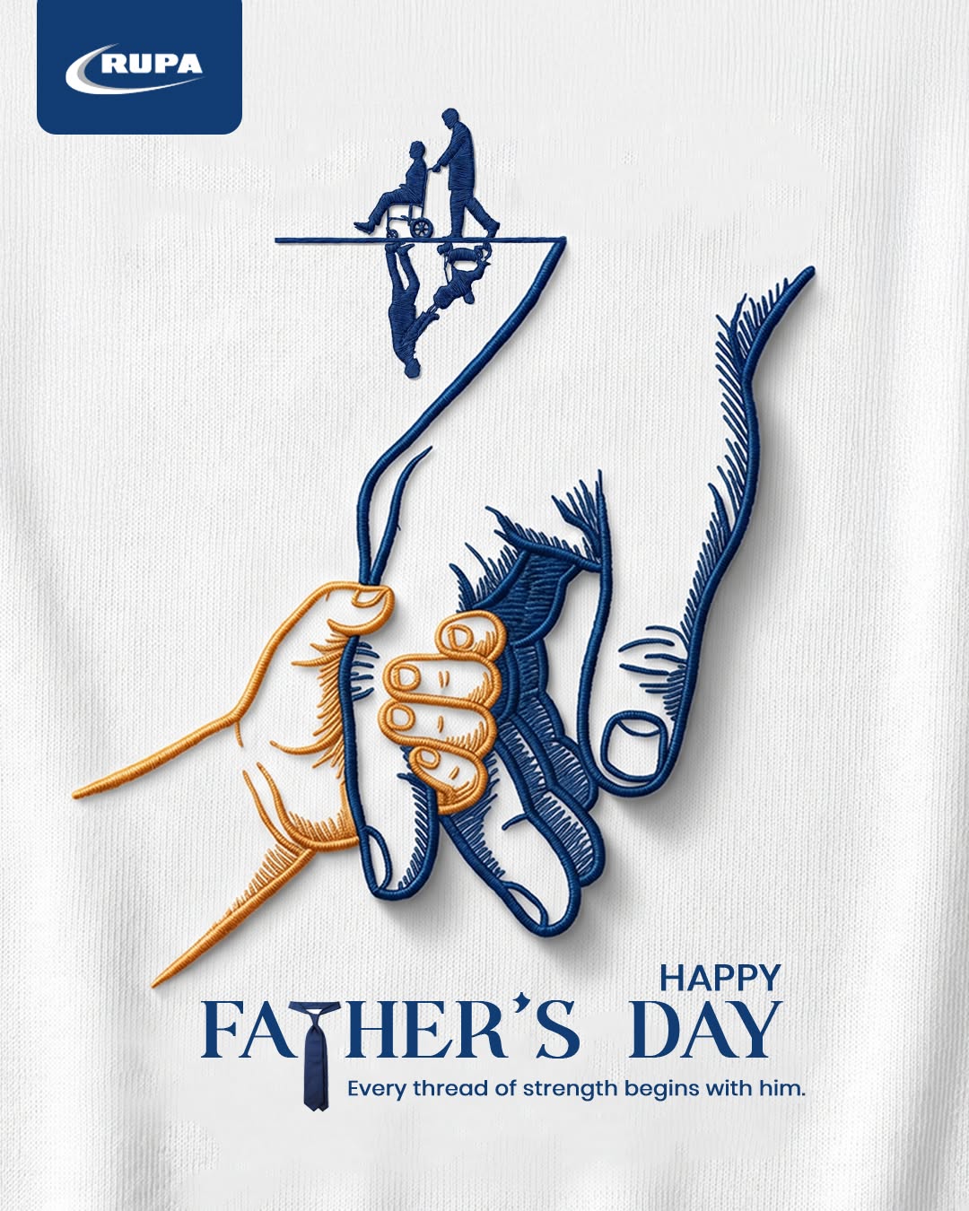 Embroidered child's hand holding father's finger