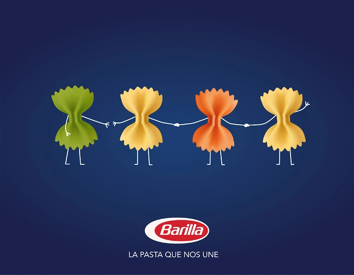 Instant Noodles & Pasta Brands creative ad: Pasta shapes personify togetherness