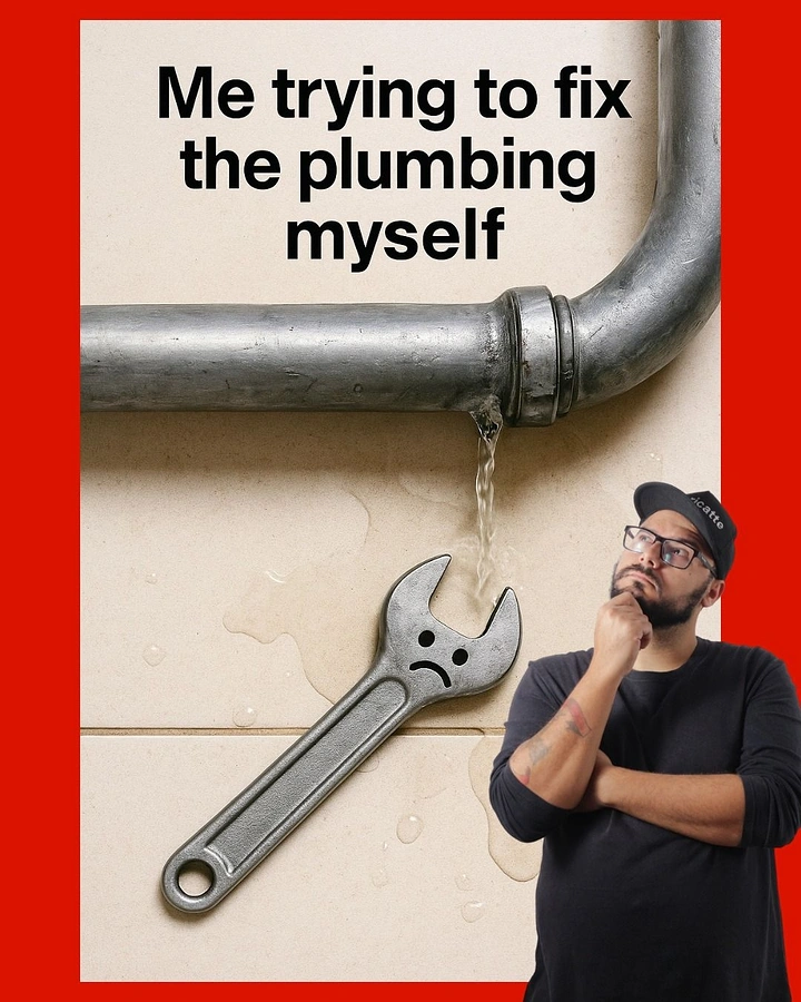 Plumbers creative ad: Sad-faced wrench, DIY-plumbing fail joke