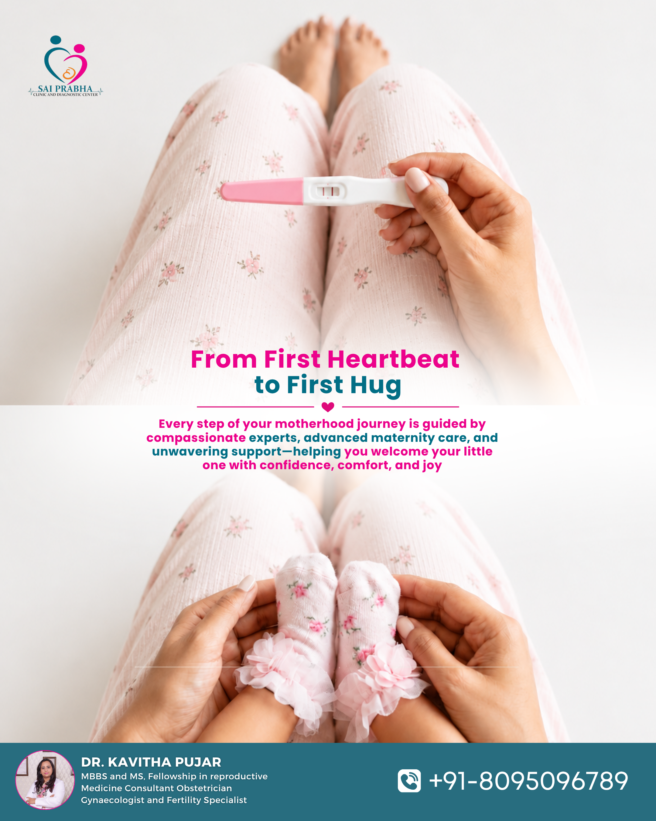 Instagram post: Pregnancy test to baby feet journey