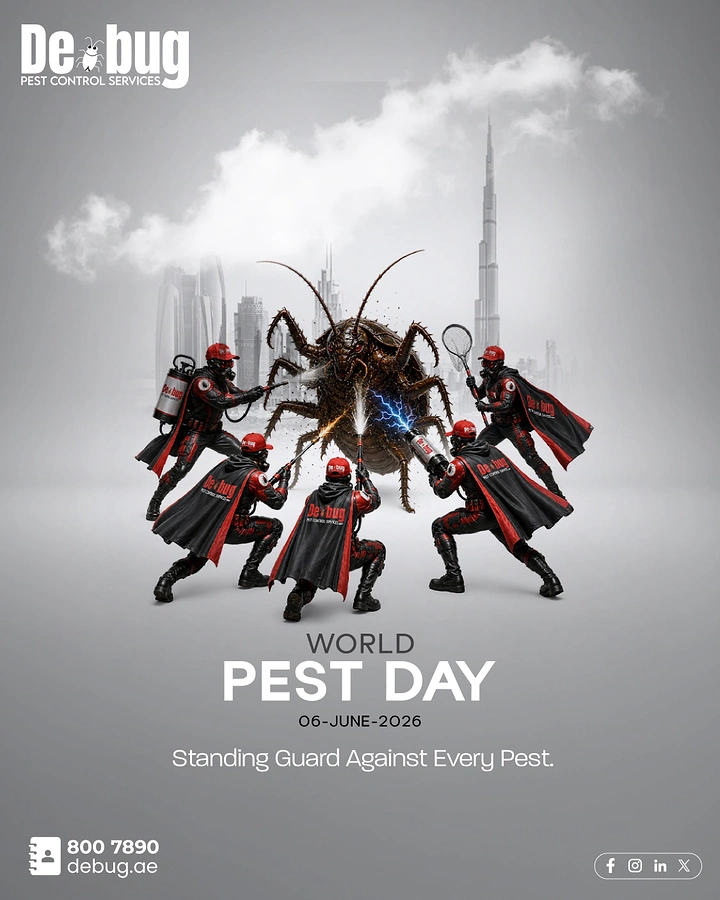 Pest Control creative ad: Caped pest squad battling a giant bug
