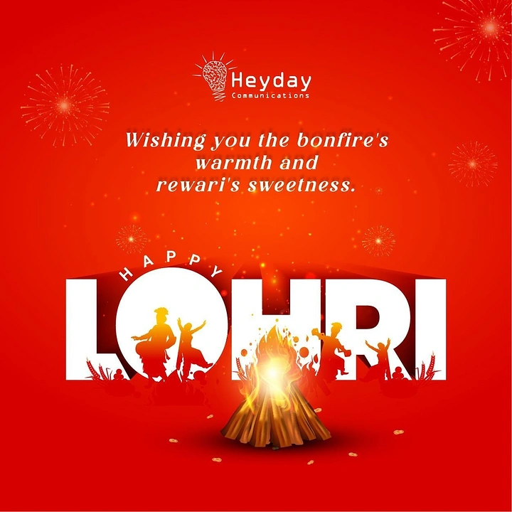 Lohri creative ad: Bold LOHRI lettering with dancer silhouettes and a bonfire
