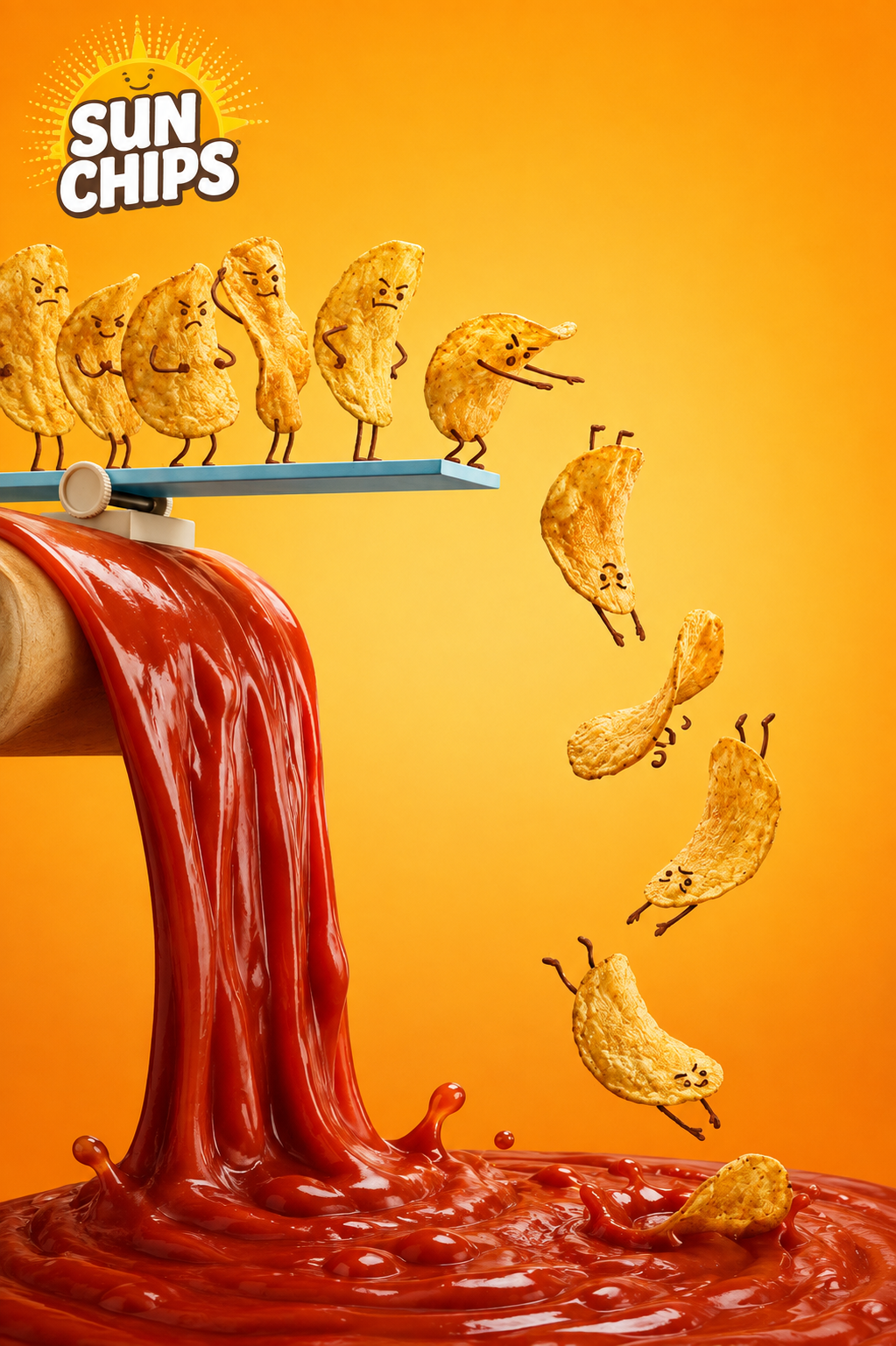 Poster: Chip characters diving off a board into a pool of ketchup