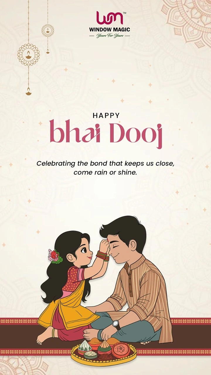 Bhai Dooj creative ad: Illustrated sister applying tilak to her brother
